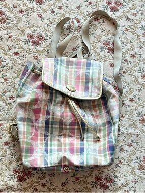 ‼️SOLD Coach Daisy Madras packable multicoloured plaid backpack